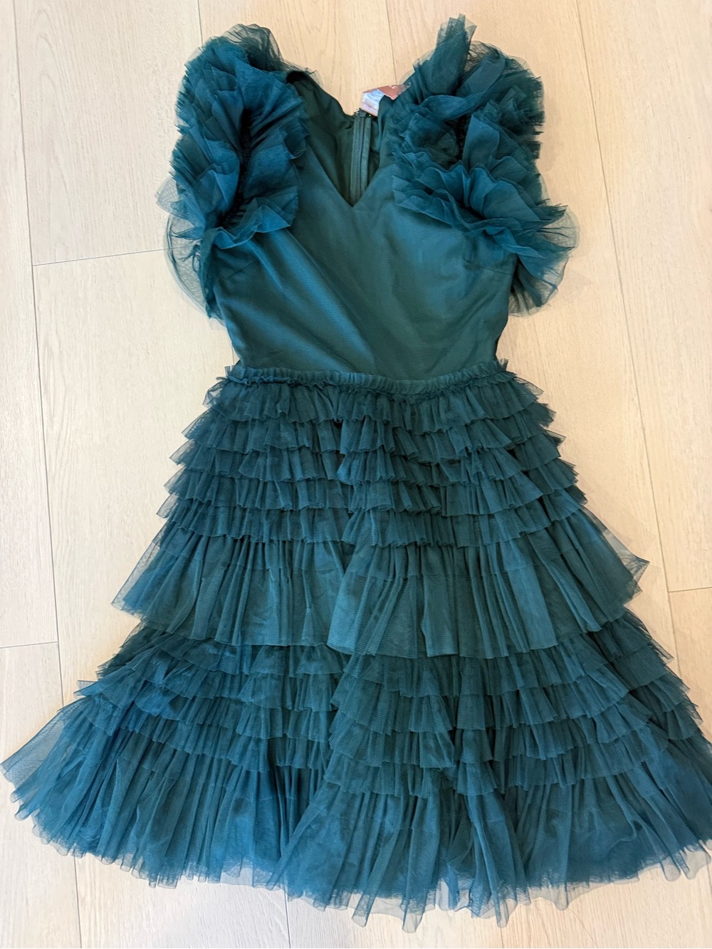 JessaKae Green Ruffled Tulle Midi Dress | Small